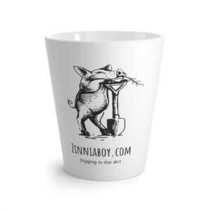 Latte Mug — Zinniaboy Pig Garden Mug with Shovel Illustration, 'Digging in the dirt' Coffee Cup