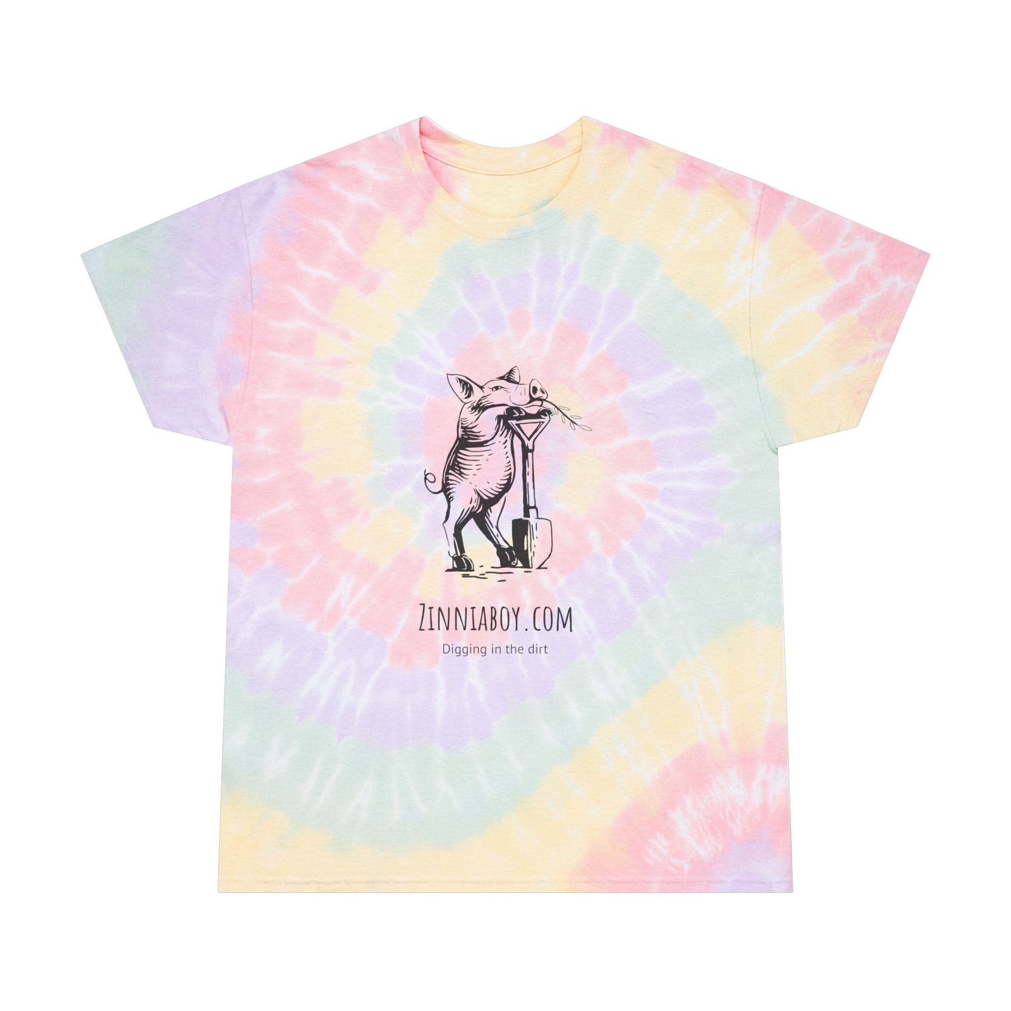 Pastel Spiral Tie-Dye T-Shirt — Vintage Pig Scooter Illustration (ZinniaBoy)